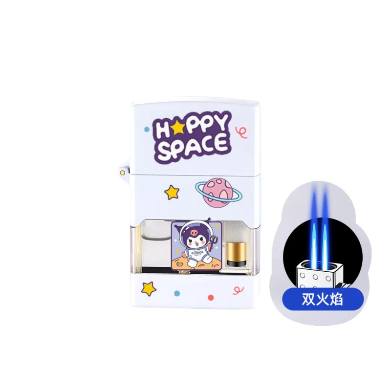 

Sanrio Kawaii cartoon anime Kuromi lighter windproof double straight flush with visual gas warehouse bar lighter for boyfriend