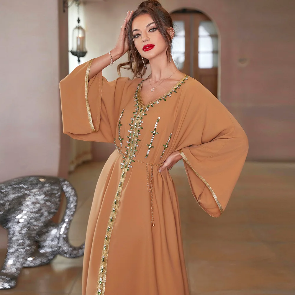 

Muslim Dress Women Muslim Fashion European Clothing Spring and Summer Hijab Long Dresses Women with Sashes Islam Abaya African