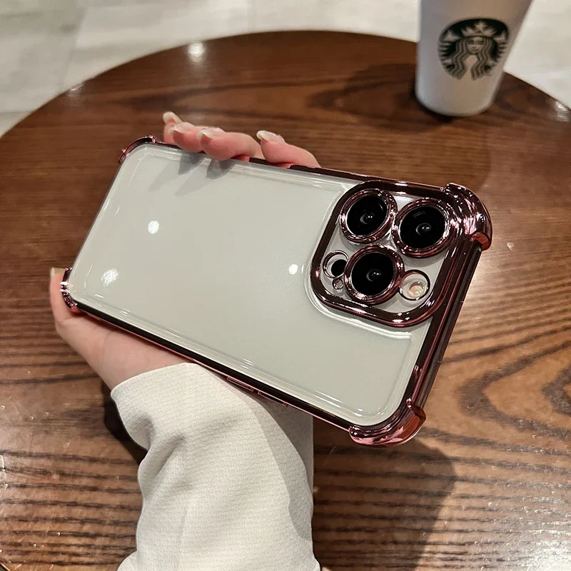 Прозрачный противоударный чехол с четырьмя углами для iPhone 16 15 14 13 12 11 Pro Max 7 8 Plus XR X