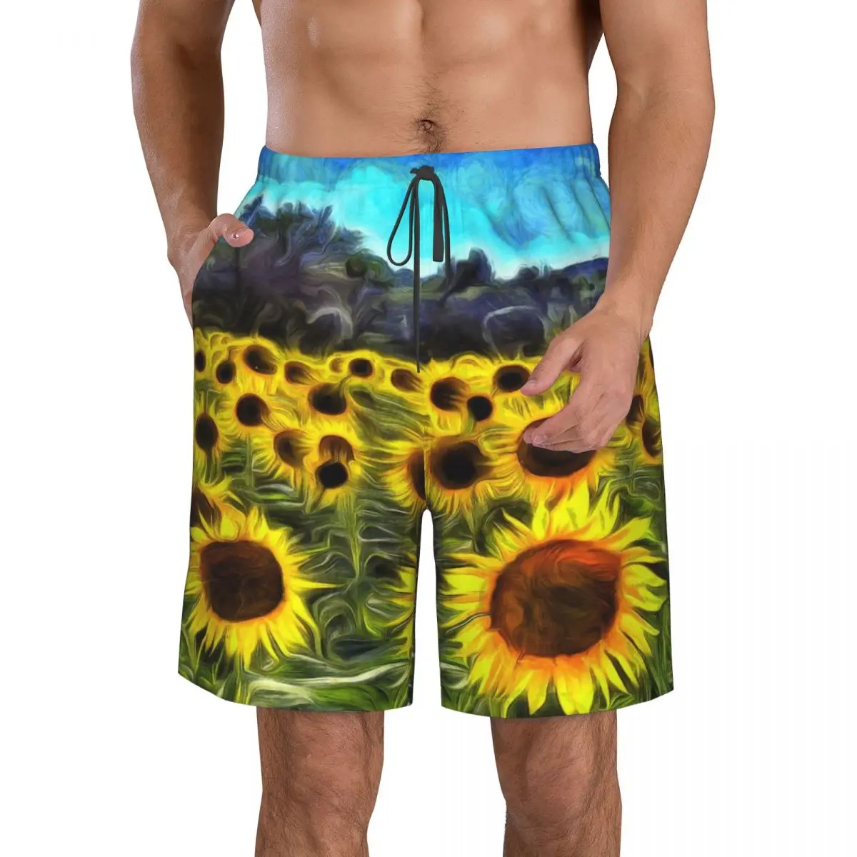 

Пляжные брюки с подсолнухами Ван Гога, повседневные брюки, приятные для кожи, эластичная талия, повседневные ручная Стирка в машине, несколько стилей