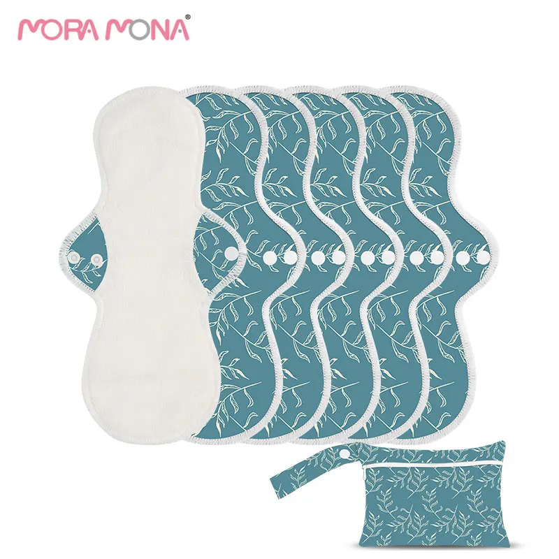 

5 Pcs/Set Mora Mona Sanitary Napkin Pad Washable Reusable With 1 Storage Bag Breathable Women Panty Liner Cloth Menstrual Pad