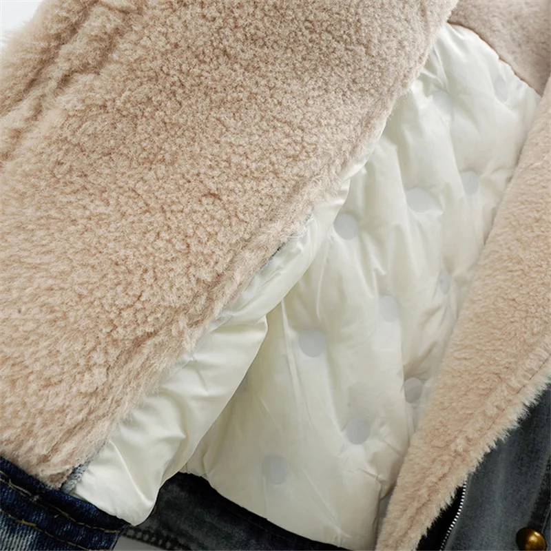 Зимняя толстая джинсовая куртка на пуху из овечьей шерсти с хлопковой подкладкой