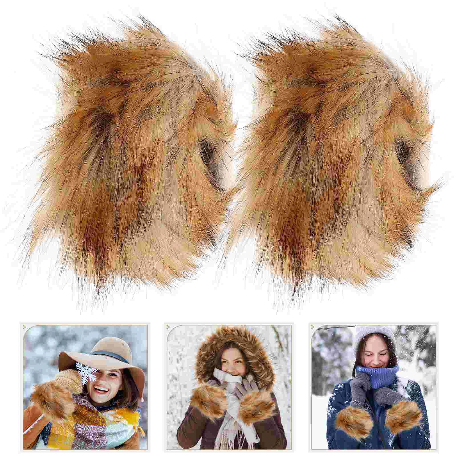 

2 pcs Warm Wrist Cuffs Winter Wrist Bands Fluffy Wrist Bands Fuzzy Wrist Cuffs for Women
