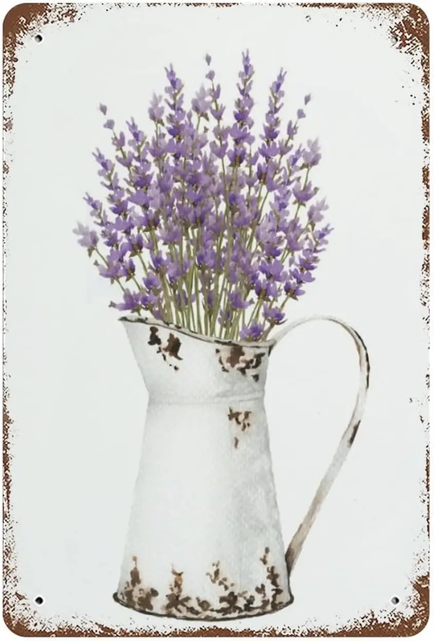 Hblbo Retro Vntge Grden Lvender Flowers Metl Tn Sgn RetroTn Flower Wll Pnel rt Decorton для домашнего клуба Cbn