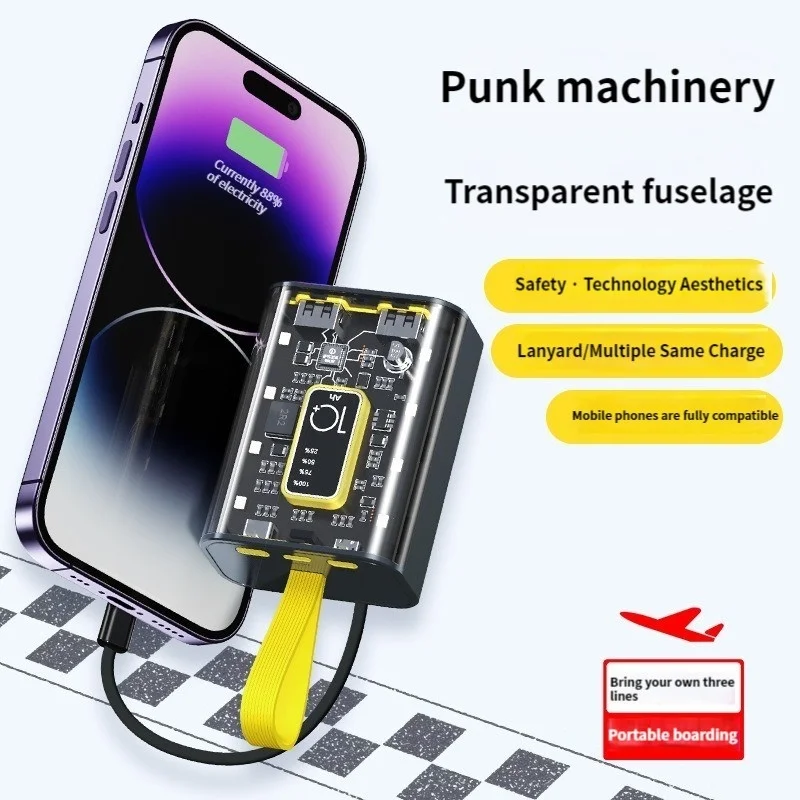 Mini Power Bank Fast Charger 20000mAh Transparent Portable External Charger External Battery LED Light for iPhone Xiaomi Samsung