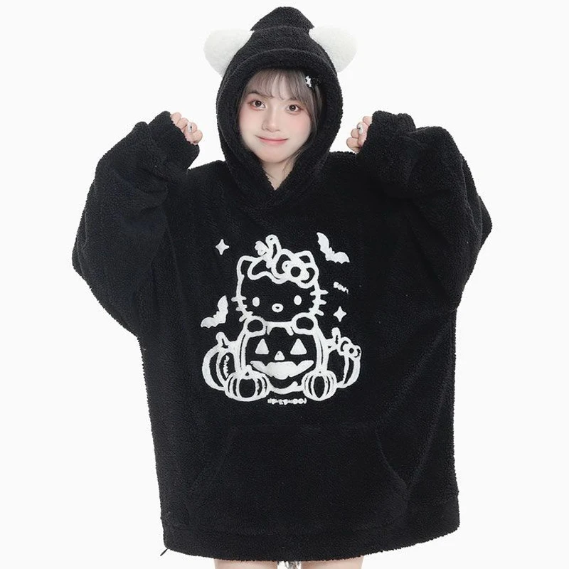 Забавный зимний Свитшот Hello Kitty с головой тыквы на Хэллоуин плюшевый кавайный