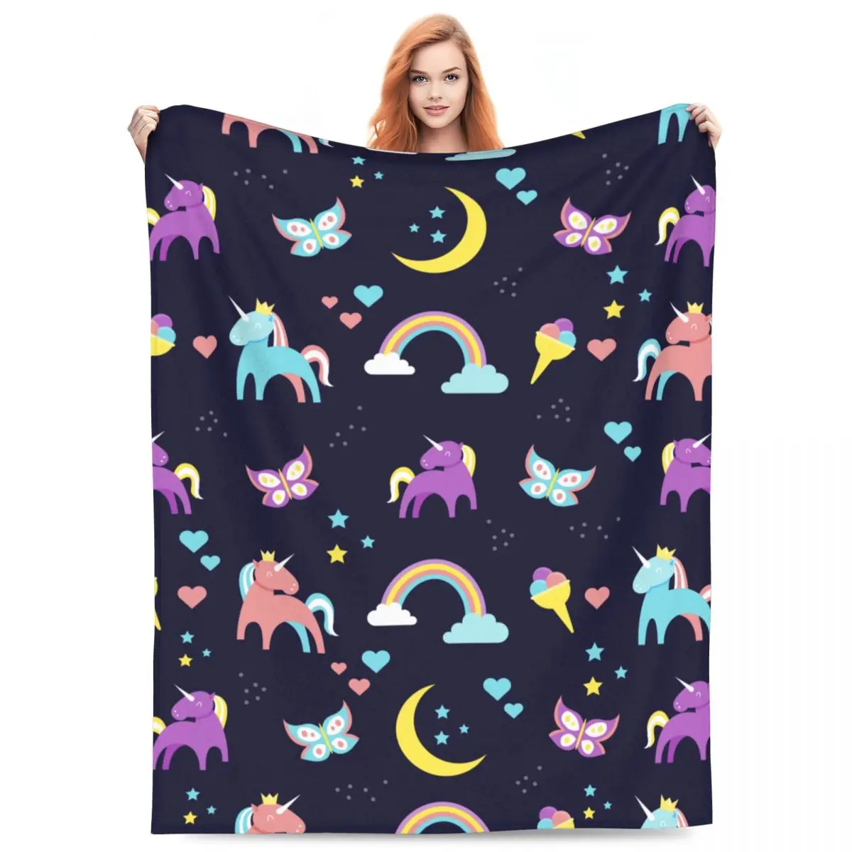 Одеяла с радужным единорогом из мультфильма бархатное осенне-зимнее