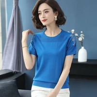 t shirt femme thin kintted cotton o neck lace sleeve tshirt tops women 2020 summer casual basic vintage vetement femme camisetas