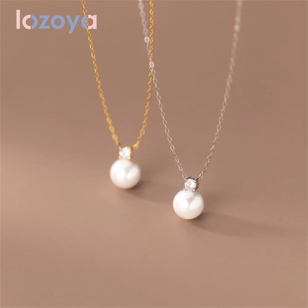

LOZOYA Women's 925 Sterling Silver Necklace Delicate Solitaire Synthetic Bead Pendant Necklace Luxurious Clavicle Chain Gift