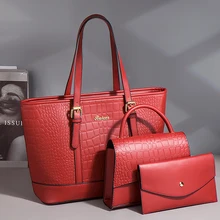 Womens Tote Bags Casual Shoulder Bag Fashion Red Women Top-Handle Bag Large Capacity Alligator Crocodile Pattern Lady Handbag