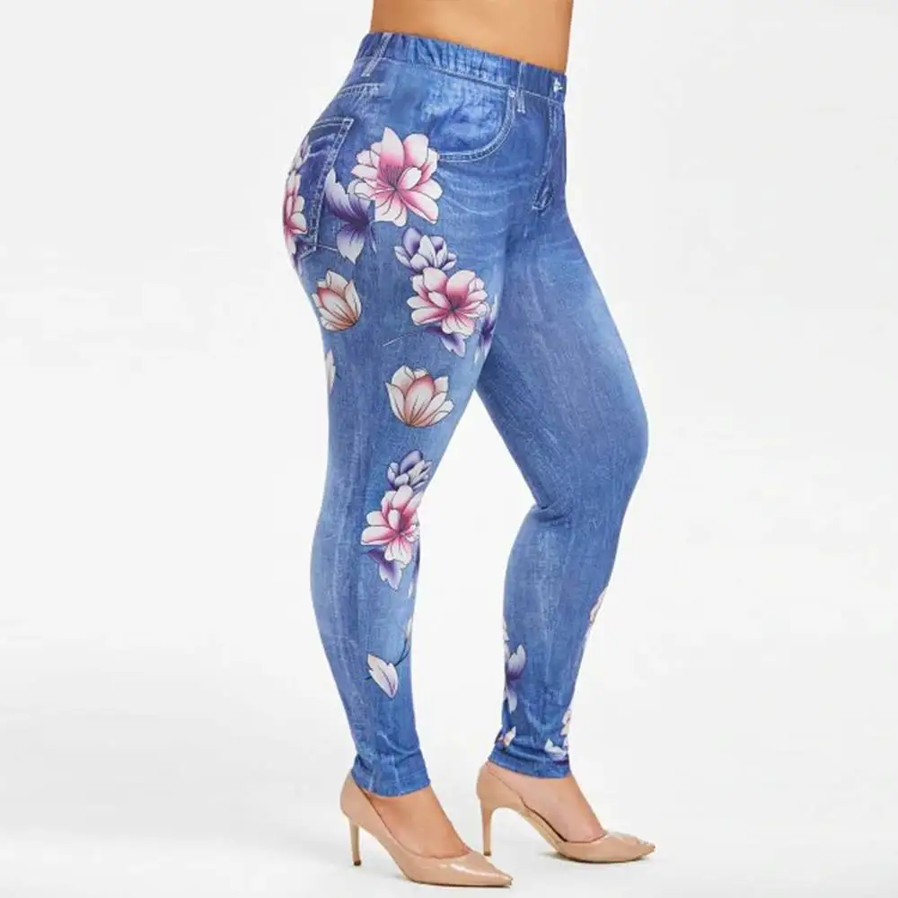 

Floral Printing Skinny Active Pants Plus Size Women Ankle Capri Leggings