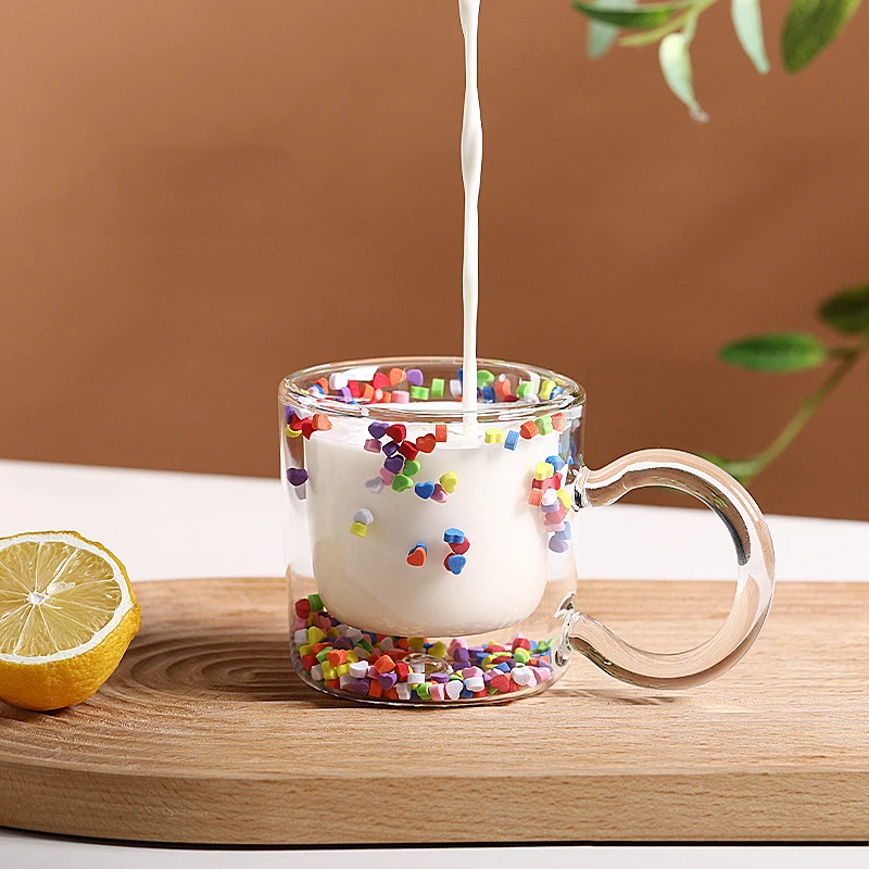 Милые Чашки с двойными стенками чашка для кофе плавающим сердечком