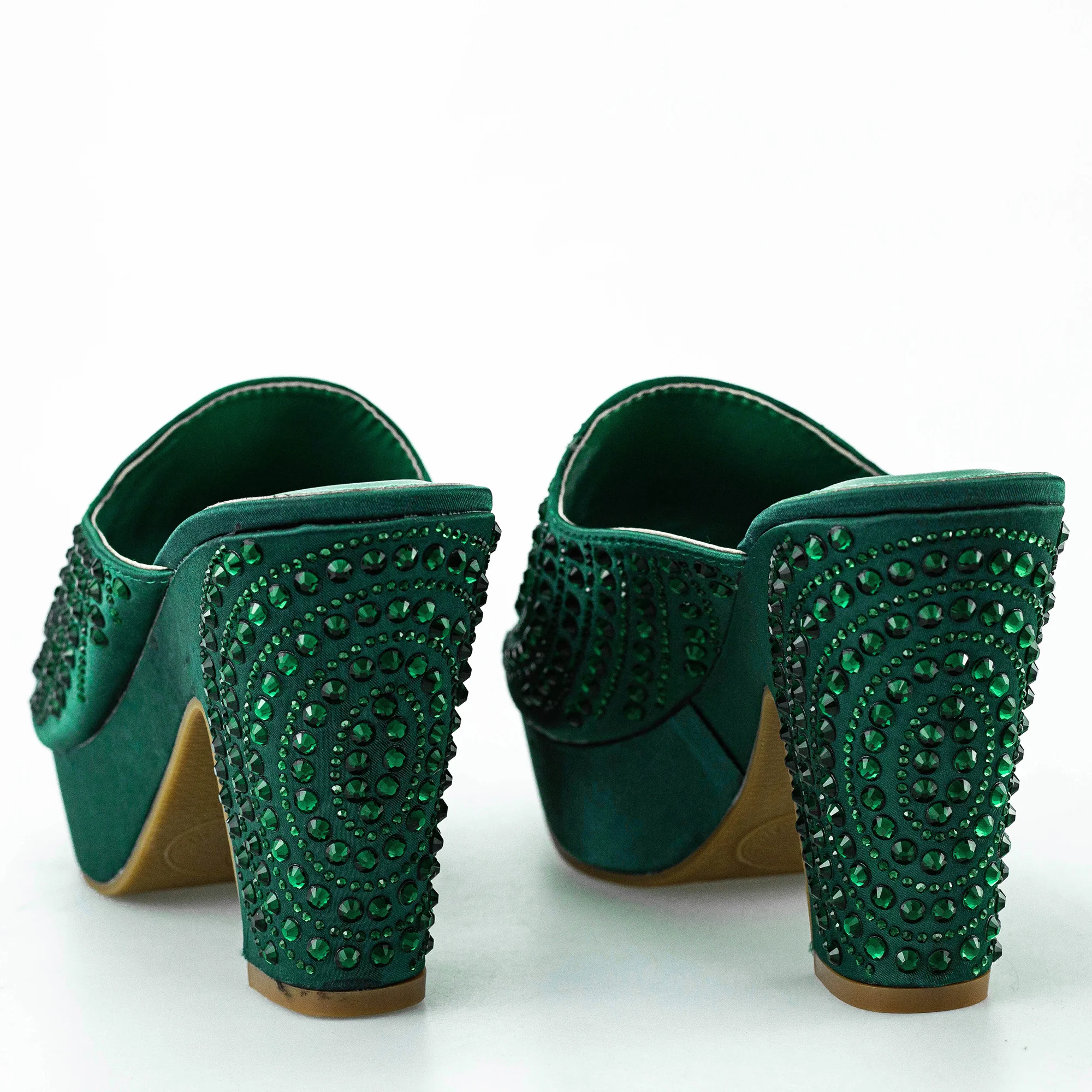 Green Summer High Heel Plus Size 42 Bling Bling Party Shoes for Women Rhinestone Luxury Wedding Mules Sandals for Woman Pumps