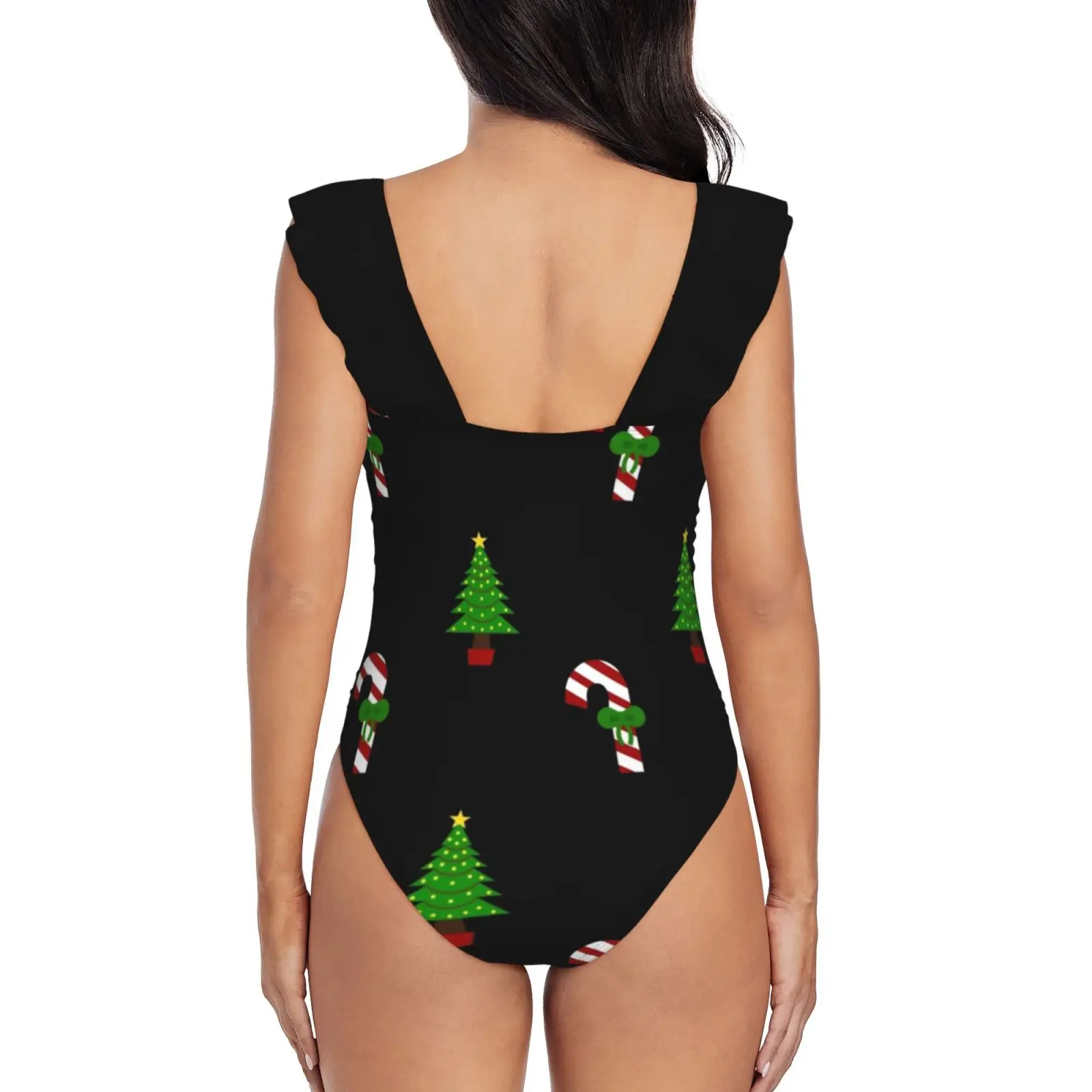 Монокини с рождественской елкой и конфетными тросками новый слитный купальник