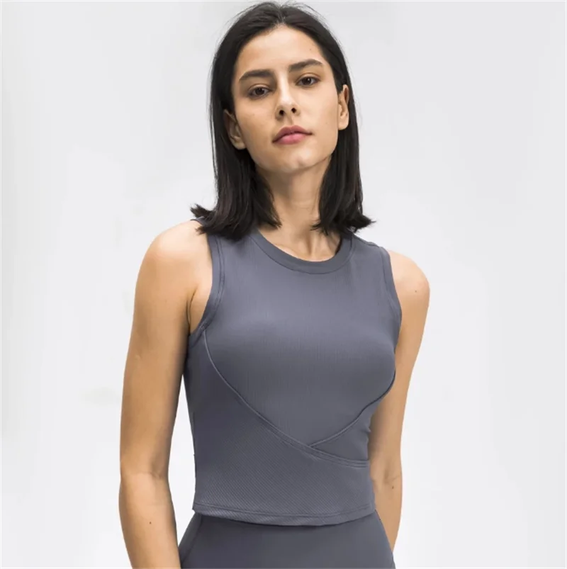 

2022 Women Ribbed Vest Fitness Gym Running Shirt Sexy Yoga Vest Sport Tank Top Breathable Sleeveless Shirts