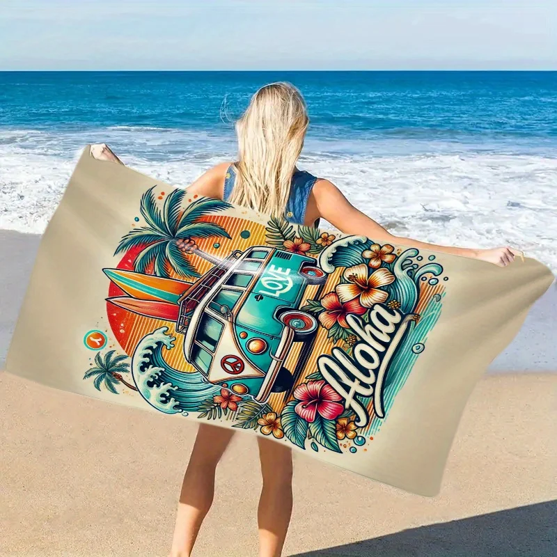 Фото Aloha Surf Bus Oversized Microfiber Beach Mat and Bath Towel-Super Absorbent Quick Drying, Vibrant Design Bath Towel №2