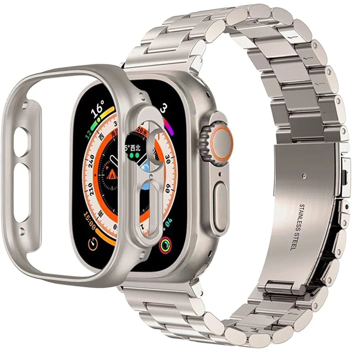 Link Bracelet for Apple Watch Ultra 49mm Band and Case Stainless Steel Metal Strap + PC Cover for iWatch Ultra 49 mm Accessories