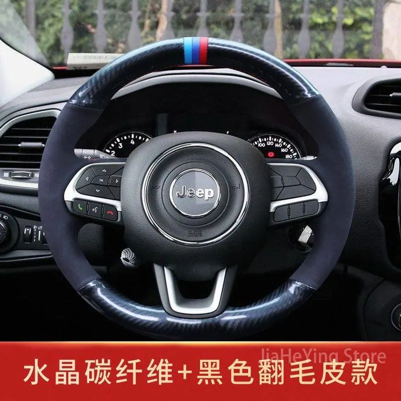 

DIY Custom Hand-sewn Steering Wheel Cover For Jeep Compass 2017 18 Renegade Wear-resistant Leather Non-slip Interior Accessories
