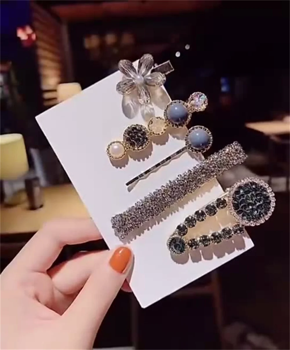 

Korea Ins Small Fragrance Hairpin Simple Temperament Pearl Bangs Hairpin Headdress Side Temperament Rhinestone Hairpin