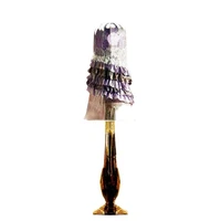 highly refined classic inspired gilt downlight floor lamp with beautiful lilac floral shade
