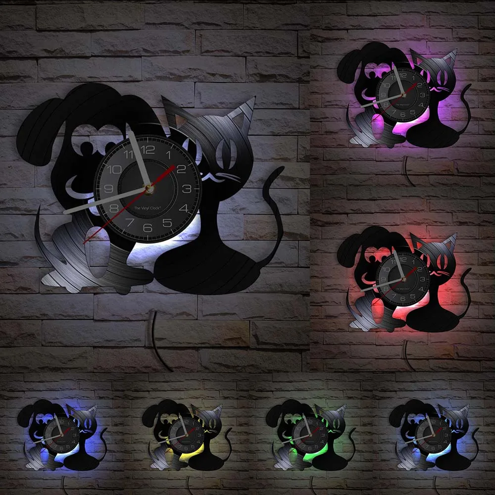 Настенные часы с виниловой пластиной для домашних животных Декор дома и детской