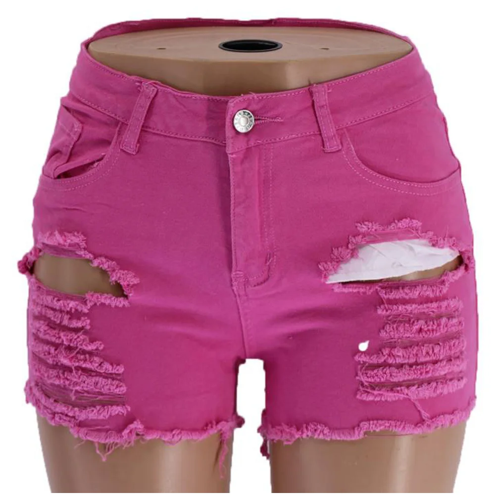 

Summer Sexy Ripped Denim Shorts For Women Pink High Waist Destroyed Hole Tassel Hot Pants Denim Short Jeans Femininos