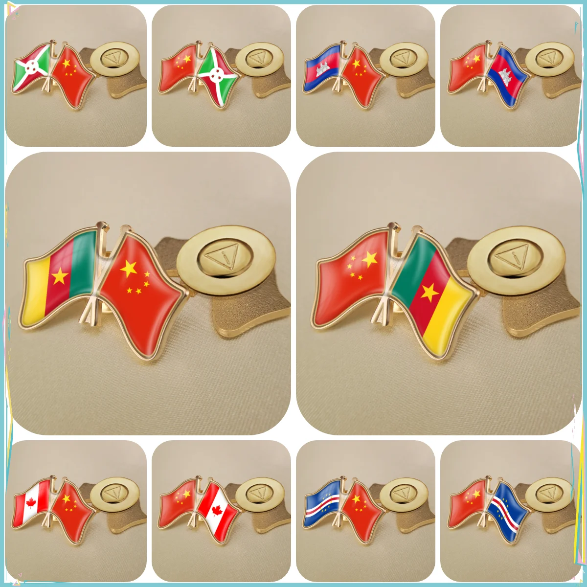 Китай и Бурунди Камбоджа Камерун Канада Кейп-Верд пересекли двойные флаги дружбы