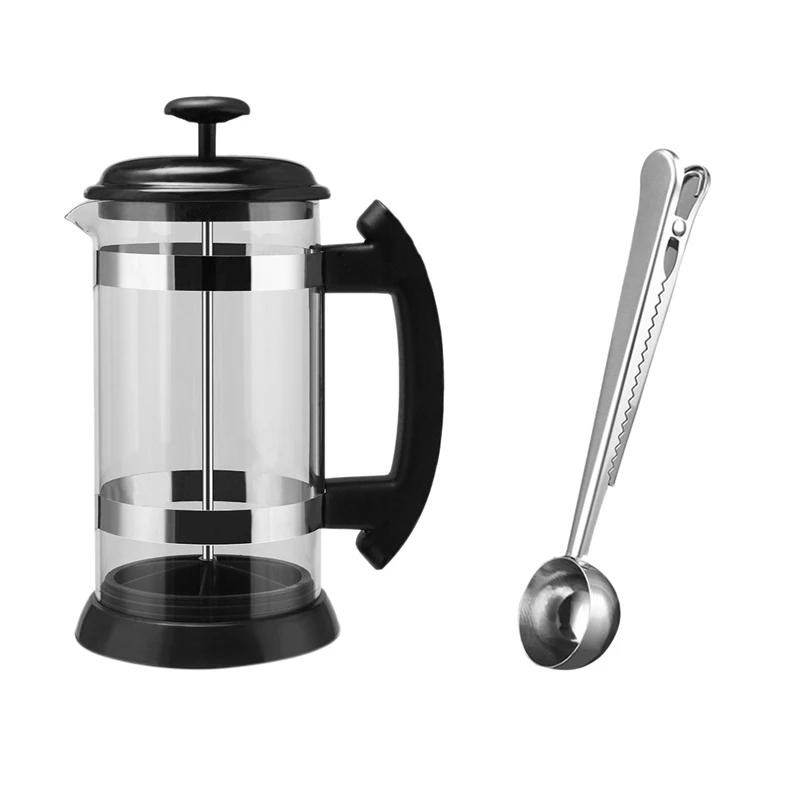 

French Press Refillable Coffee Kettle Party Time Americano Coffee Maker Tea Milk Foam Producer with Clip Spoon