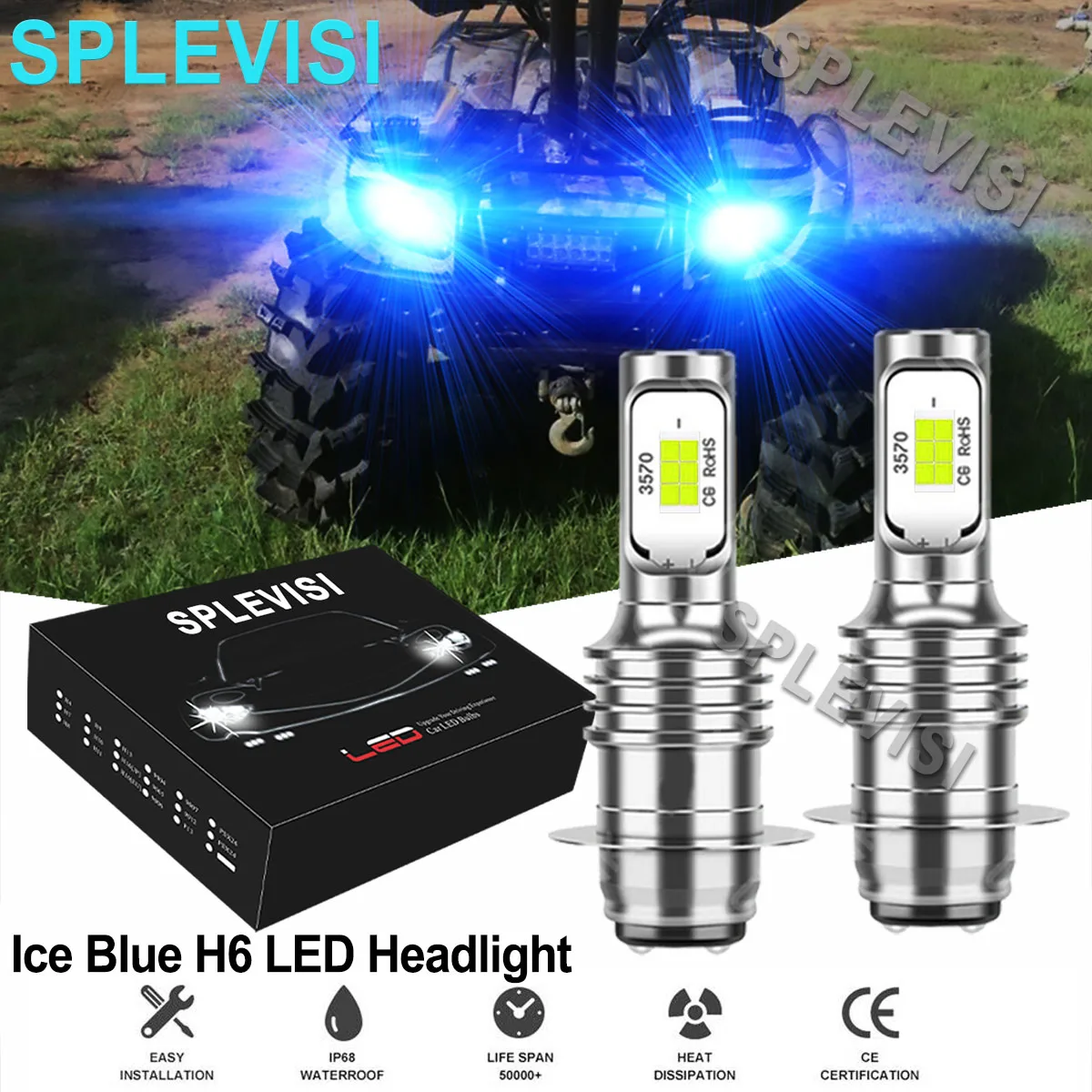 

2x70W 8000K Ice Blue LED Headlight For Yamaha Grizzly 125 350 400 450 600 660 motorcycle led lampada de led pra farol de moto