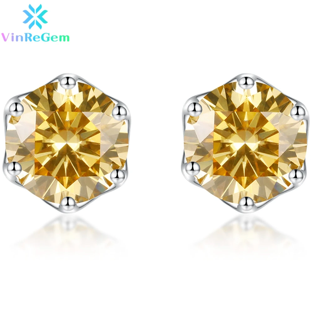 

Vinregem Genuine 925 Sterling Silver 0.5-1ct Yellow/Red/Pink VVS1 Pass Test Diamond Moissanite Ear Studs Earrings for Women Gift