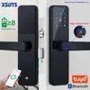 XSDTS Biometric Fingerprint Door Lock Black Smart Lock Tuya App Remote Unlocking Password Keyless Lock Electronic Door Lock