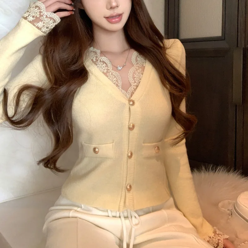 Винтажный однотонный повседневный кардиган с v-образным вырезом и длинными