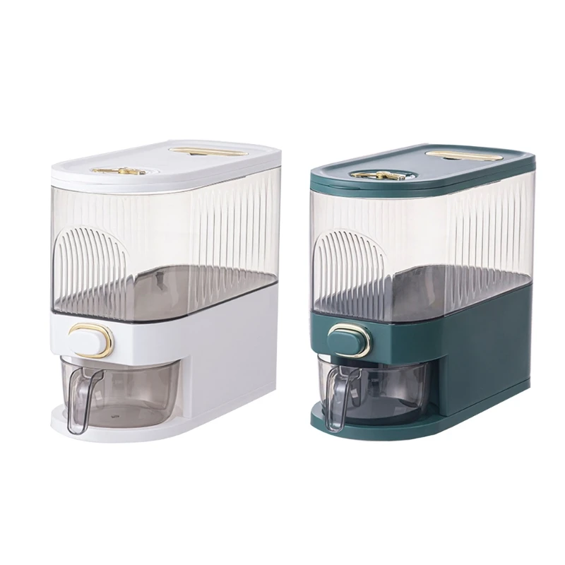 

Rice Dispenser Large Grain Container Storage with Lid Measuring Cylinder Moisture Proof Household Cereal Dispenser