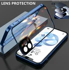 Магнитный чехол для iPhone 13, 12, 11 Pro, XS Max, X, XR Mini с полной защитой 360 градусов, двухстороннее стекло с защитным покрытием для объектива камеры