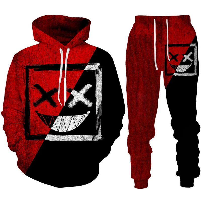 

Мужской спортивный костюм со смайликом, Повседневный пуловер с 3D принтом и длинные брюки в стиле хип-хоп