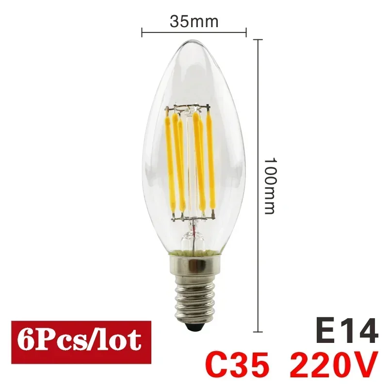 

6 шт. светодиодные лампы WAMID Edison E27/E14 220В теплый белый