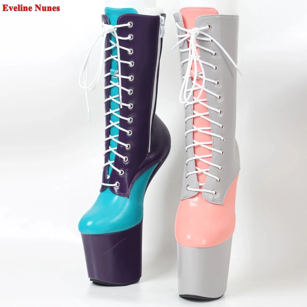 Mixed Colors Ankle Boots Women's New Arrival 2022 Heelless 20cm Heel Round Toe Patent Leather Nightclub Cosplay Sexy Shoes