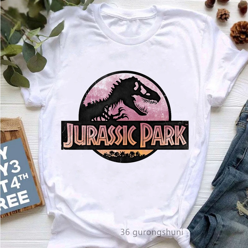 Glitter Jurassic Park Letter Print Tshirt Women Harajuku Kawaii Clothes Dinosaur R-Rex T Shirt Femme Summer Tops Tee Shirt