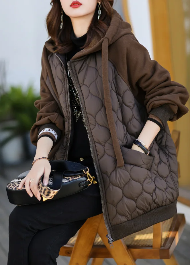 KoHuiJoo Winter Jackets 2022 Plus Size Women Clothing Hooded Patchwork Thick Coffee Black Cotton Padded Jacket Casual Loose Coat