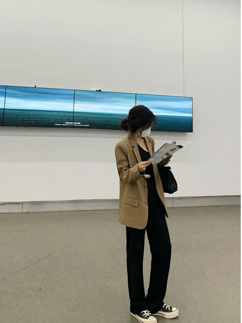 Korean Suit Jacket Women Spring and Fall 2021 Loose Fashion Casual Suit Female Long Sleeve Solid Color Coat Harajuku Manteau New