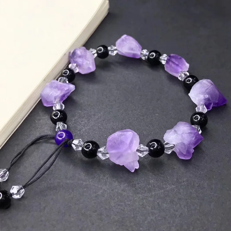 

Natural Amethyst Hand-carved Rough Stone with Bracelet Fashion Boutique Jewelry Men and Women Chalcedony Hand Brand Gift