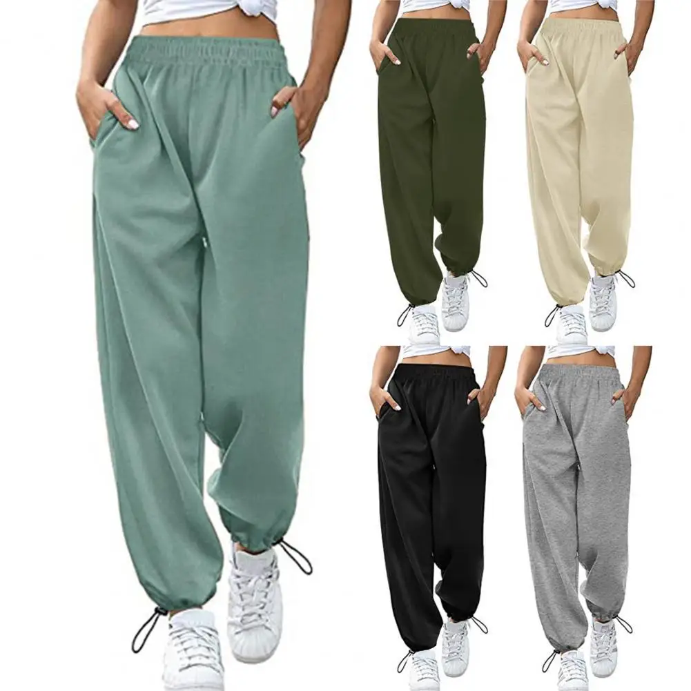 

Женские брюки, однотонные Свободные мешковатые брюки с завязками на лодыжках, широкие брюки с завышенной талией, уличная одежда для осени и ...
