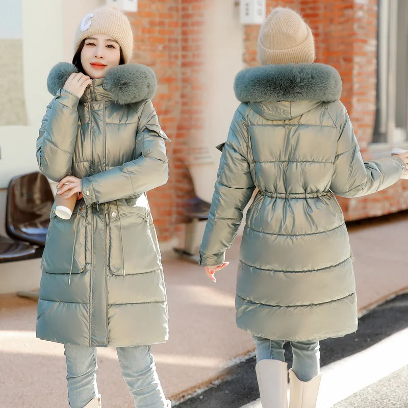 2022 New Winter Jacket Women Parkas Fashion Long Coat Parkas With Fur Collar Warm Snow Wear Cotton Padded Clothes