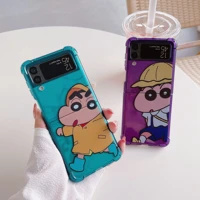 cartoon funny crayon shin chan phone case for samsung z flip 3 5g zflip3 flip3 f7110 for galaxy transparent shockproof cover