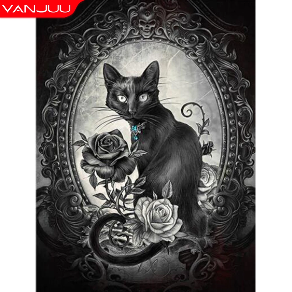 

5D алмазная живопись, Черный кот, алмазная вышивка, готические животные, животные, мозаика стразы, живопись, Наборы для творчества