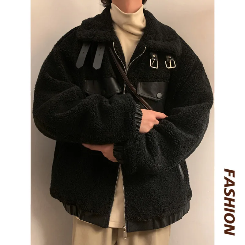 Winter Jacket Men Warm Fashion Retro Casual Thicken Lamb Hair Jacket  Japanese Streetwear Loose Thick Short Coat Mens Outwear