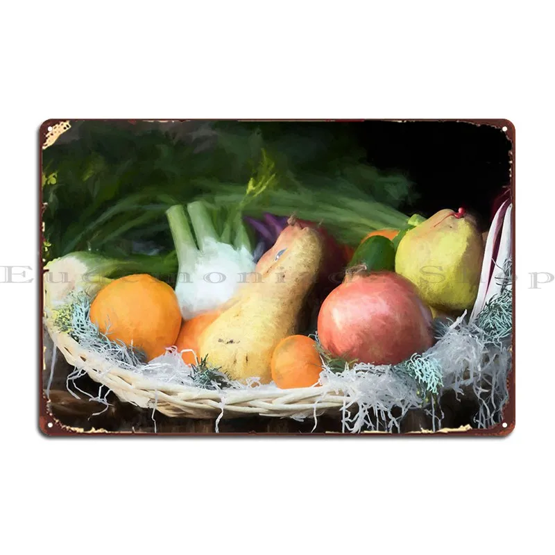 

Fruit And Vegetables In The Basket Metal Sign Garage Personalized Club Designer Wall Plaque Tin Sign Poster