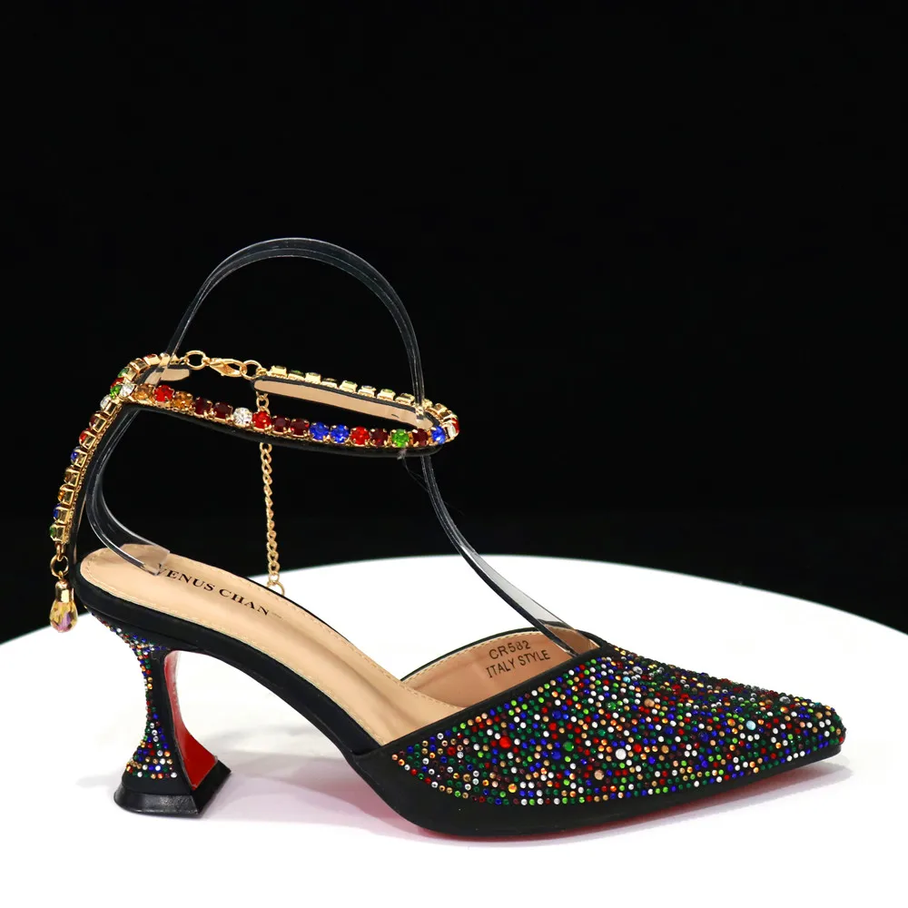 Venus Chan 2023 Italian Design Luxury Women's Shoes And Bag Set, Full Diamond Decoration Metal Closure Bag