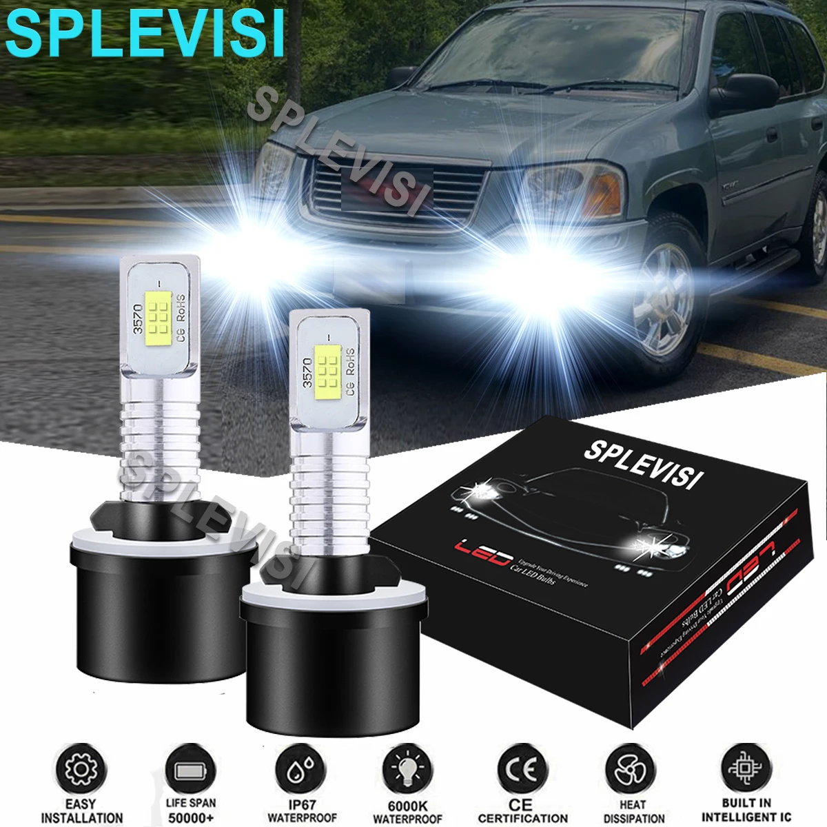 

2PCS Car LED Fog Light Bulbs 6000K White Fit For GMC Envoy 2002-2009 Envoy XL 2002-2006 GMC Jimmy 1996 1997 1998 1999 2000-2005
