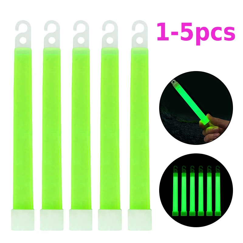 

1-5pcs 6 inch Fluorescence Light Glow Sticks with Hook for Hiking Camping Outdoor Emergency Concert Party Light Stick